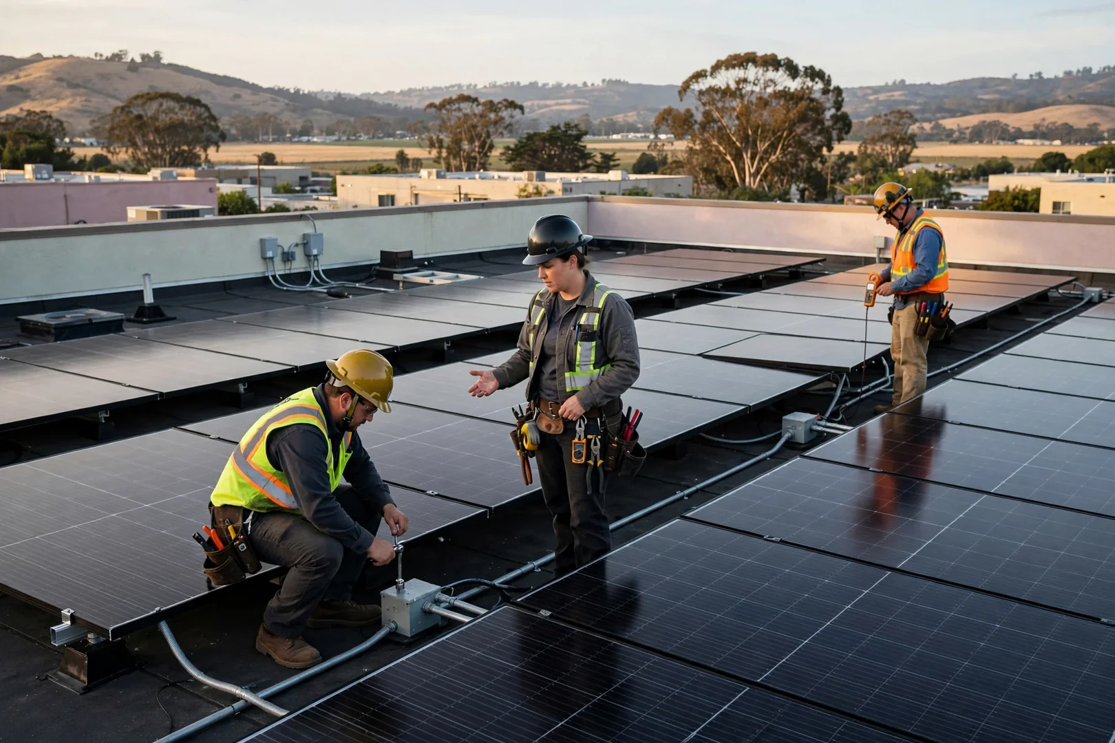 Finished rooftop solar array on a multi-tenant Salinas commercial building