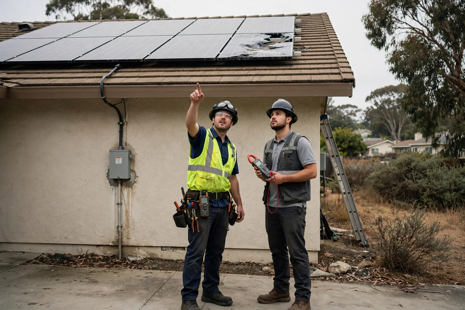 Hybrid solar array and battery cabinet on a Salinas home