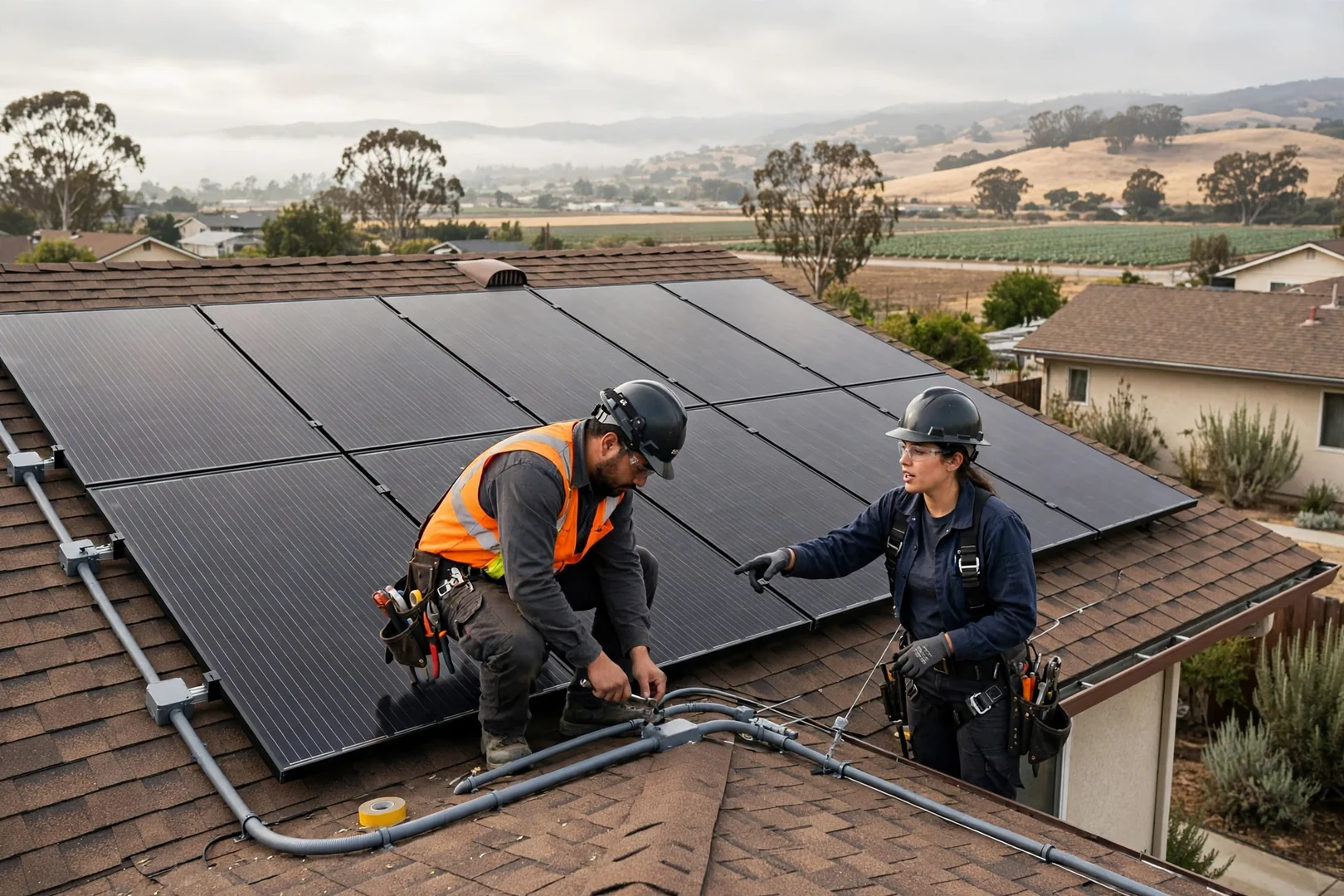 Finished solar array on a composition shingle roof in north Salinas