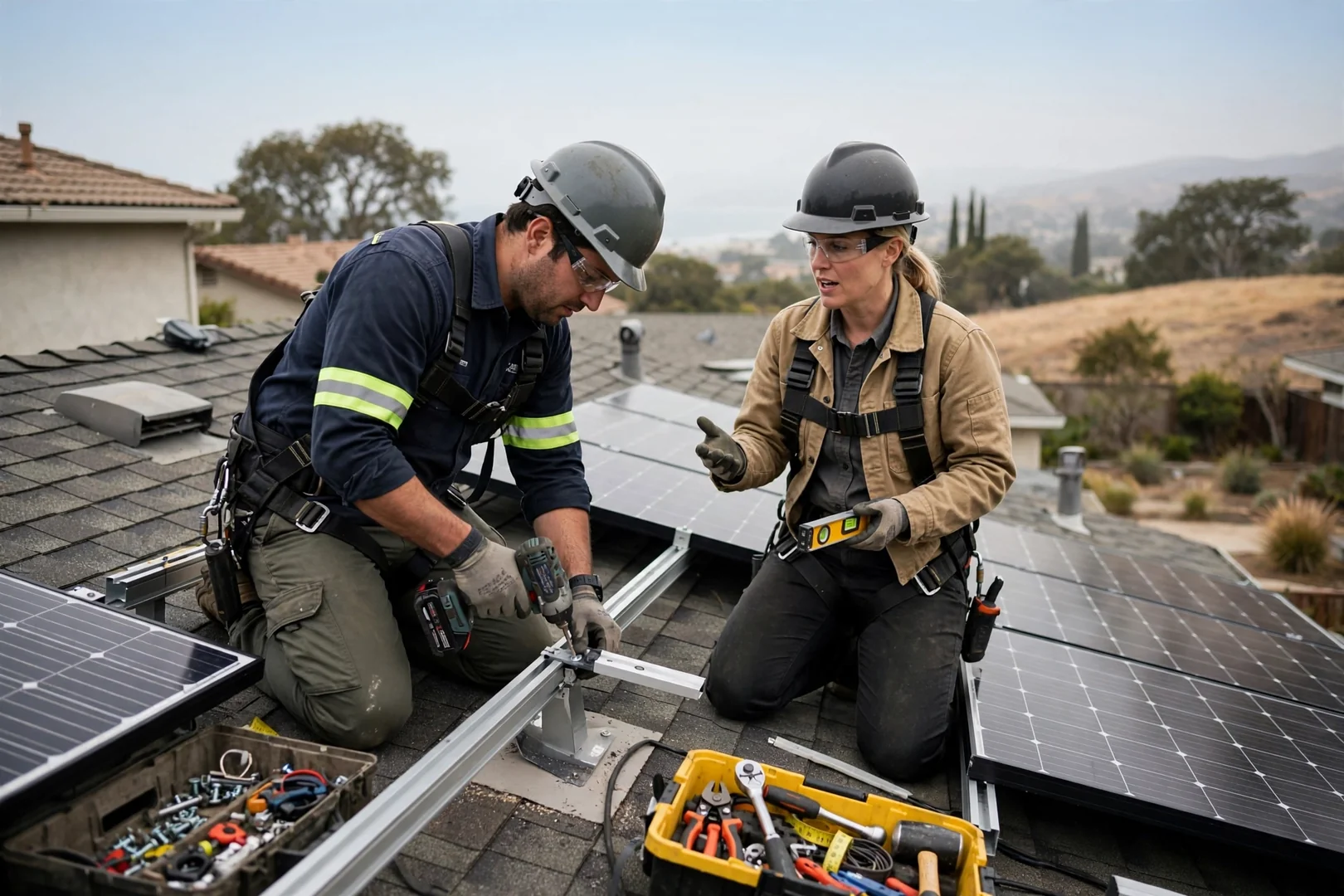 Technician reviewing a home battery estimate with a Salinas homeowner